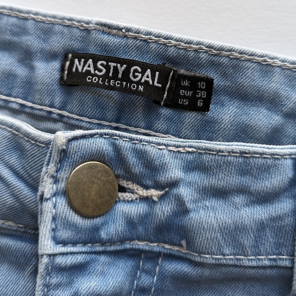 Nasty Gal Blue Stretch Denim Super Flare Star Jeans Stone Wash Tall Fit - sz 6 - Picture 4 of 6